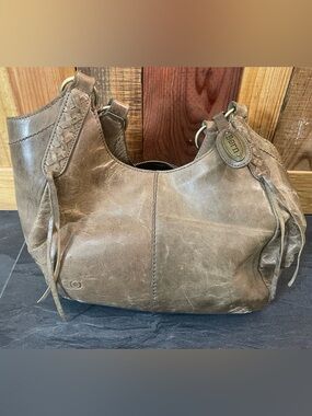 Born Taupe Brown Leather Shoulder Hobo with Braided Strap Detail